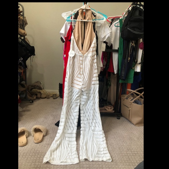 Jumpsuit white cutout sheer sparkles - Picture 4 of 6